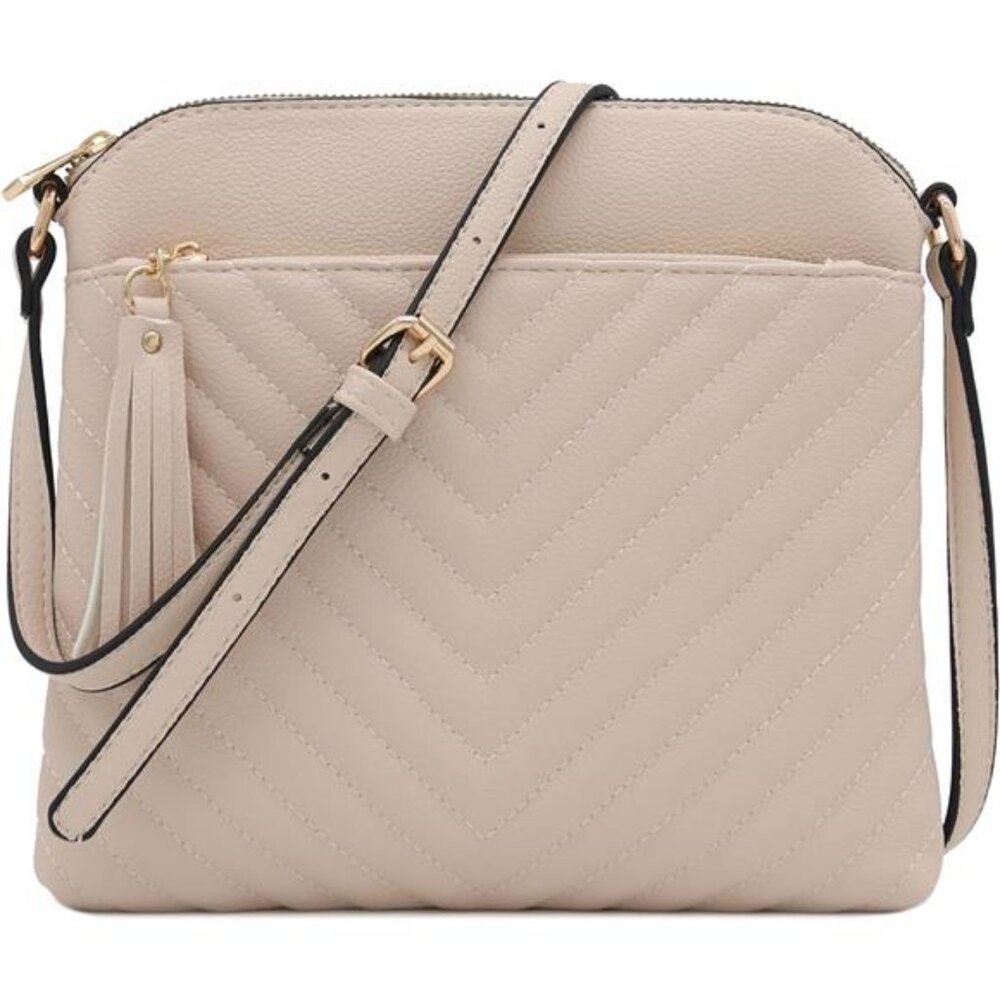 Quilted Crossbody Bag Womens Medium Shoulder Bag Tassel Accent Faux Leather